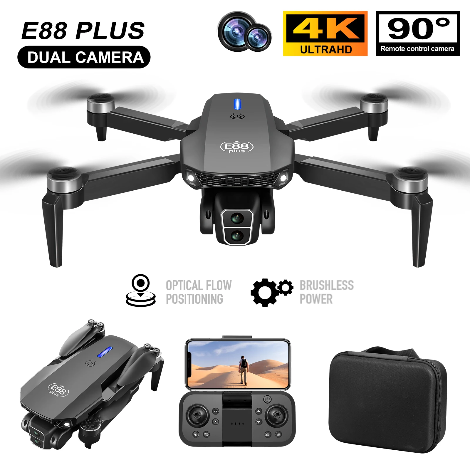 New E88 Plus Quadcopter Drone: - Drone Battery Case reseña y precio