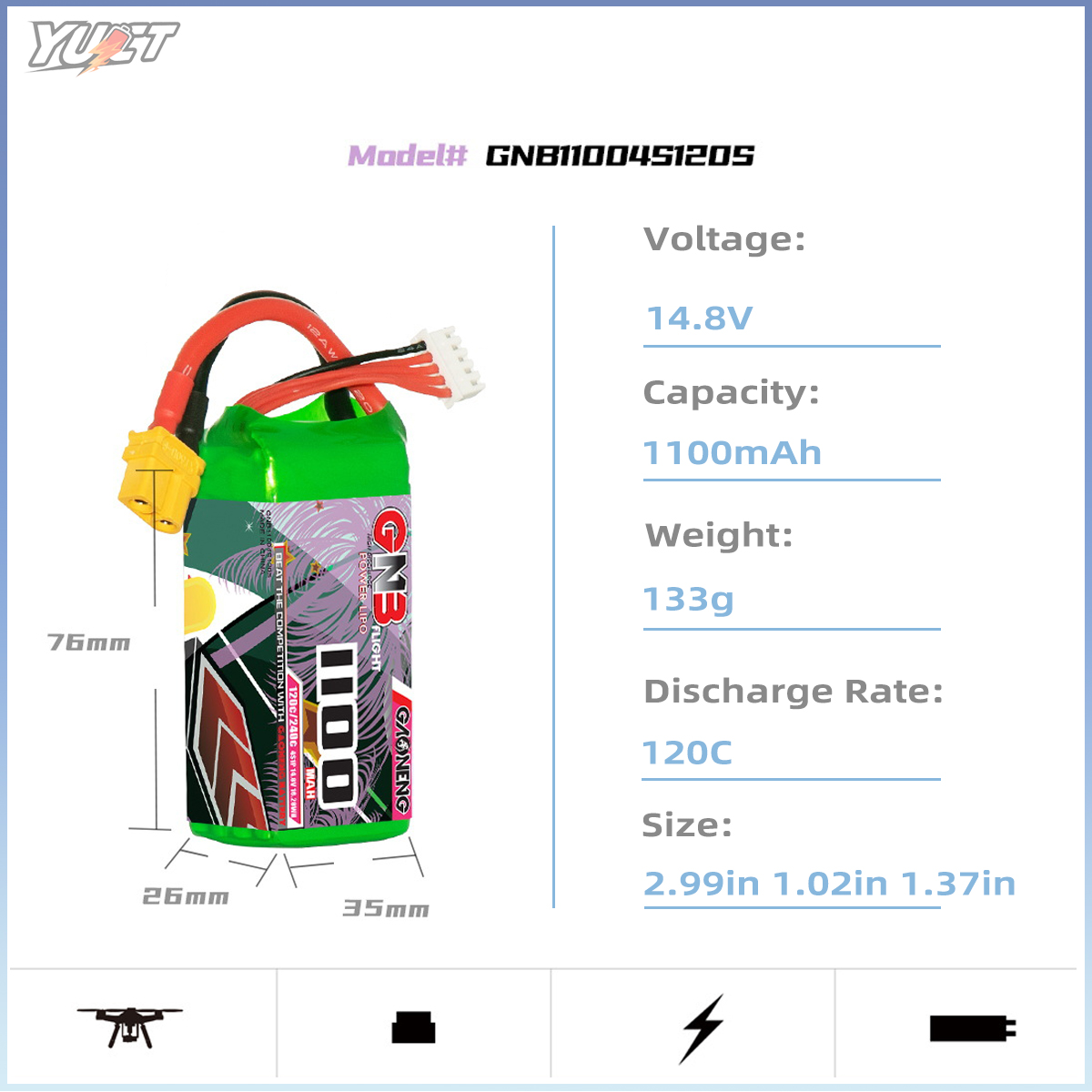 YUCT GNB 6S LiPo Battery 22.2V - Drone Battery 6S reseña y precio