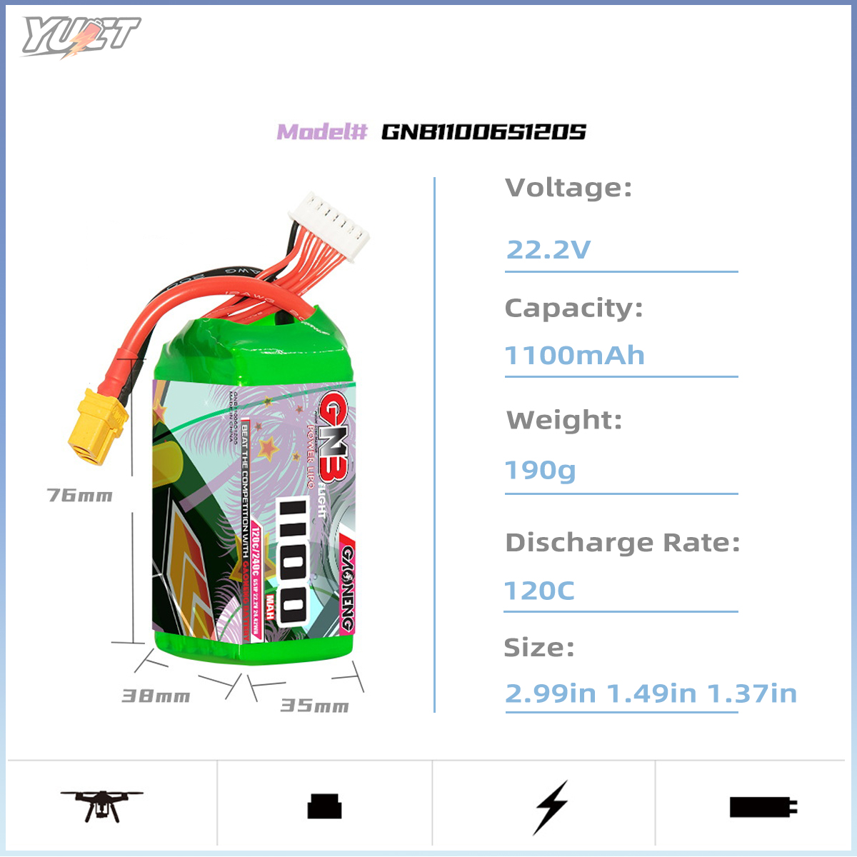 YUCT GNB 6S LiPo Battery 22.2V - Drone Battery 6S reseña y precio