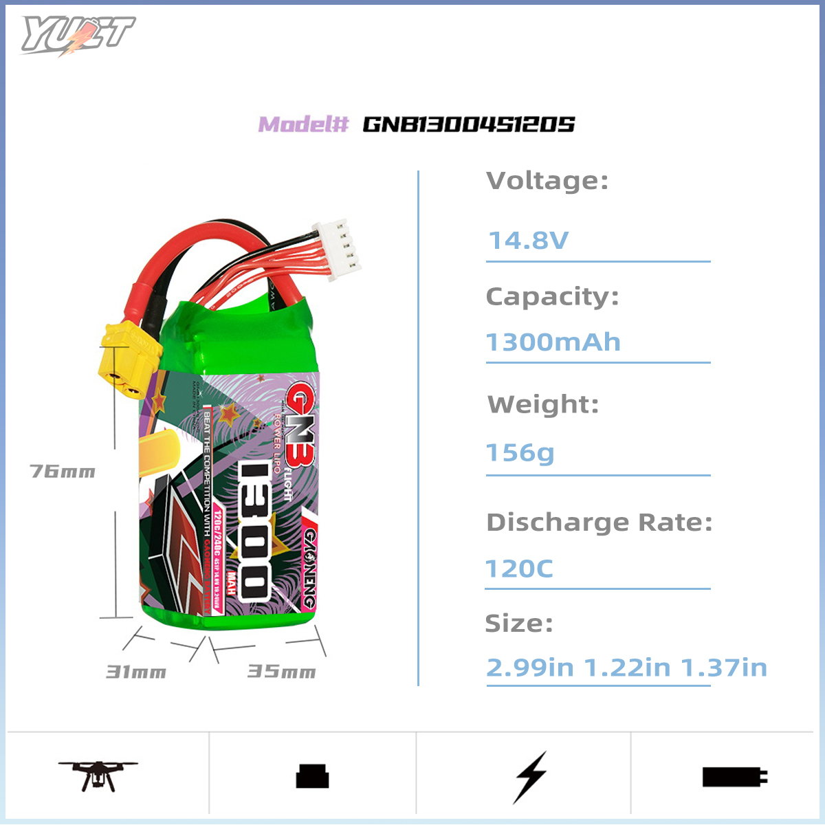 YUCT GNB 6S LiPo Battery 22.2V - Drone Battery 6S reseña y precio