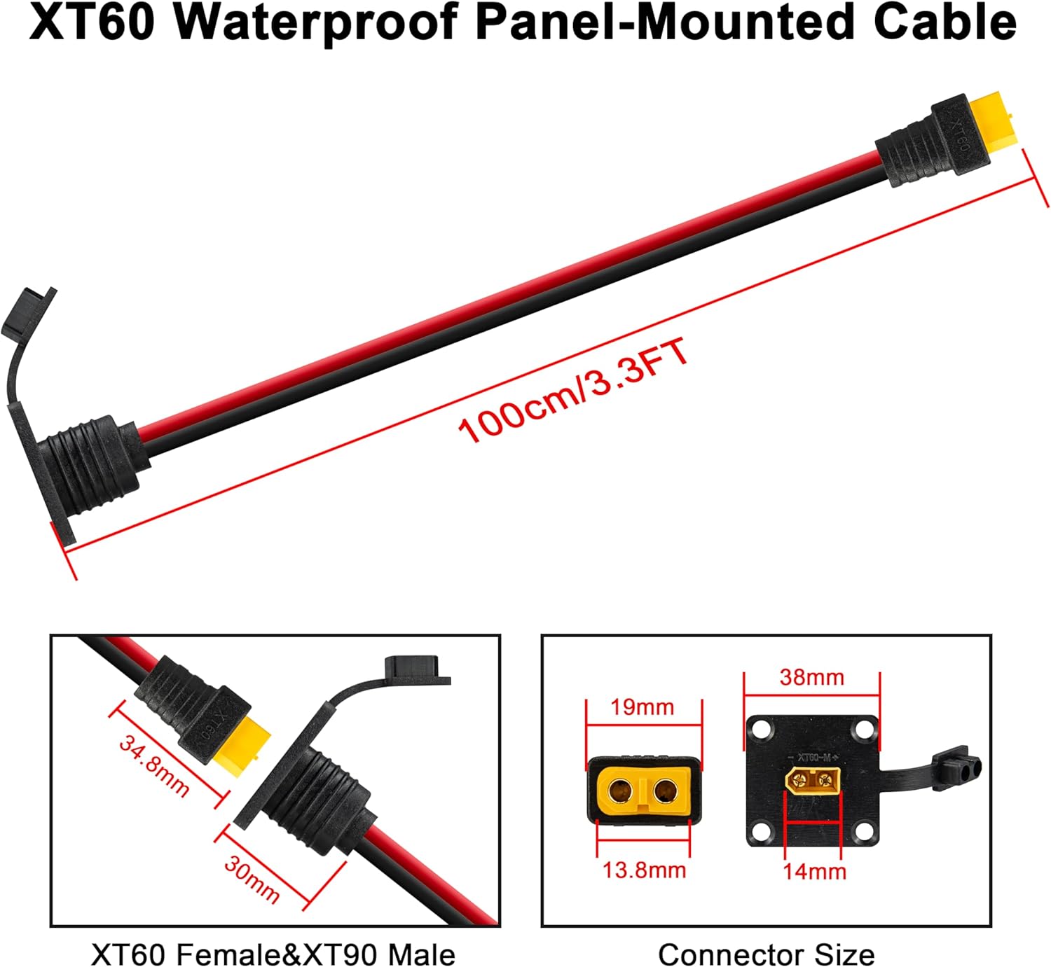 JMUYTOP 3FT 12AWG XT60 Panel M - Drone Battery Connector reseña y precio